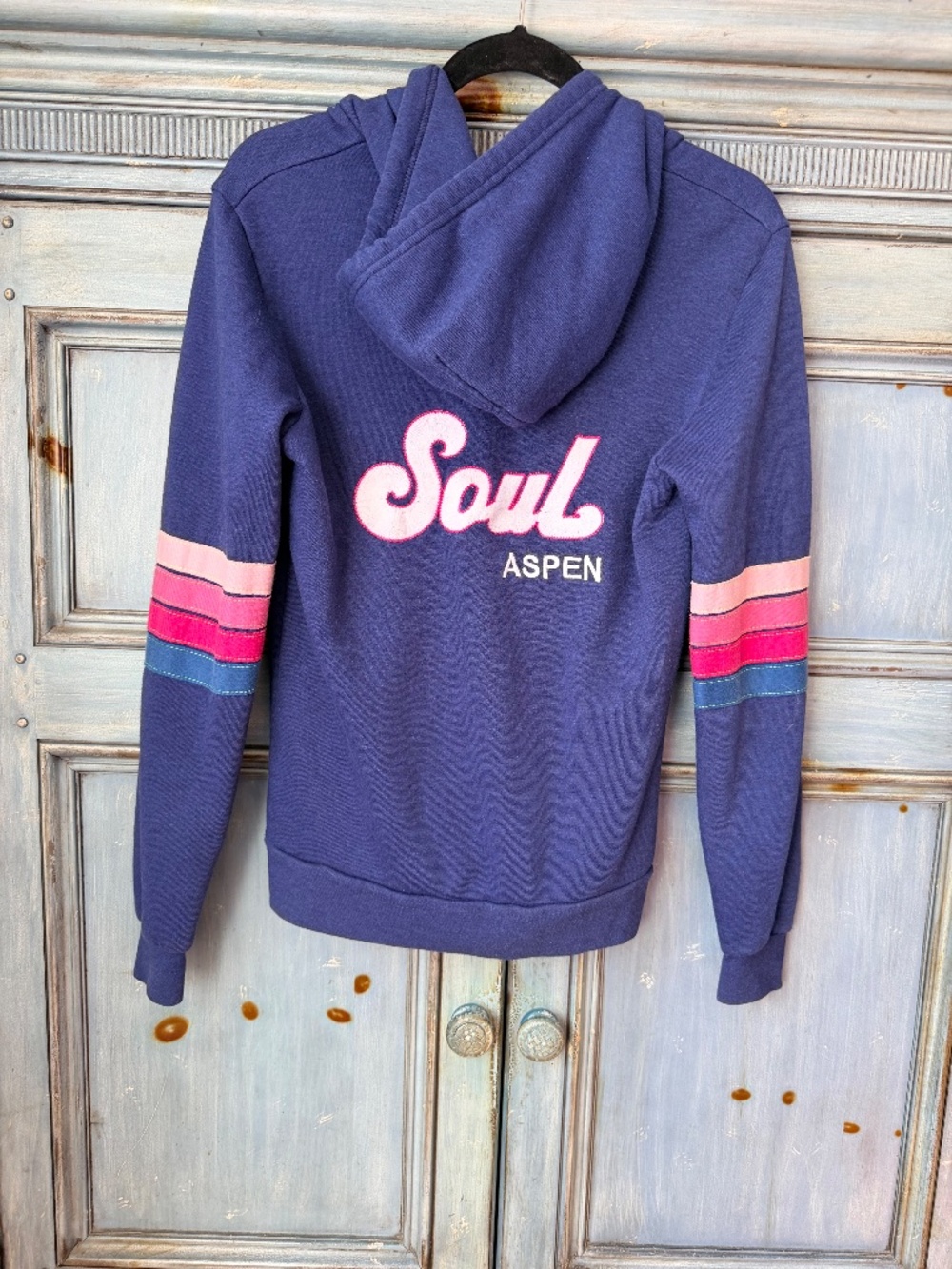 Aviator Nation Soul Cycle Aspen Zip Up Hoodie in Blue Size S